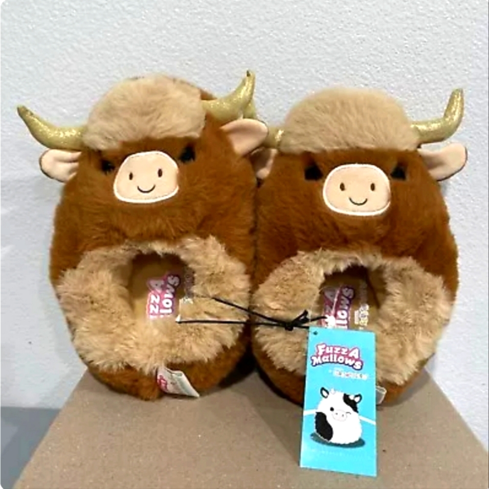 WILFRED 🐂 Brown Longhorn Cow FuzzAMallow Slippers Original Squishmallow ☆ NWT ☆